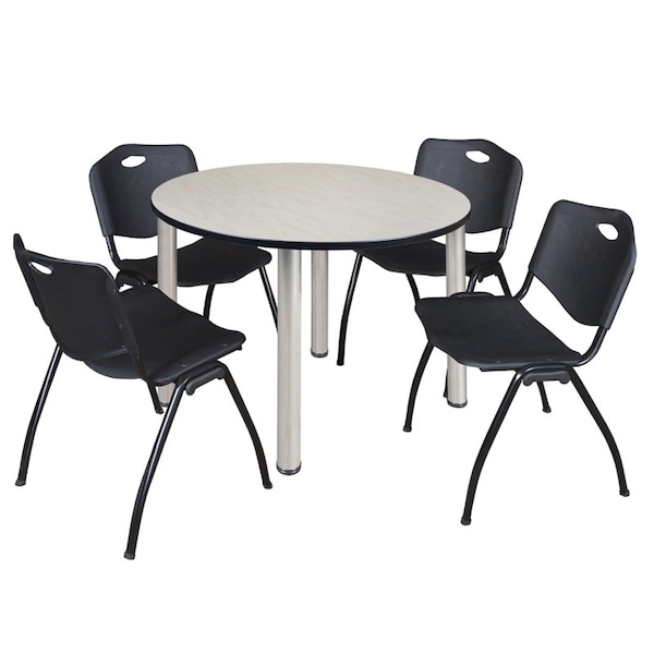 Kee Kee Round Table & Chair Set, Wood, Metal, Plastic Top, Maple TB48RNDPLBPCM47BK - main